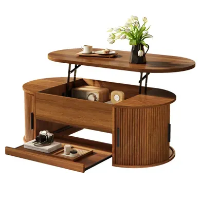 Table Basse Relevable 110x55x55 Cm En Mdf Couleur Noyer Avec Rangement Caché Table Basse Relevable 110x55x55 Cm En Mdf Couleur Noyer Avec Rangement Caché