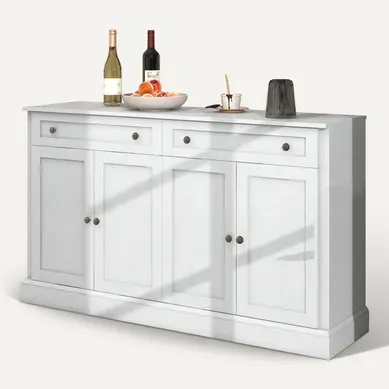Buffet 4 Portes 2 Tiroirs, Buffet Moderne Pour Salon Et Salle à Manger, 150x40x86 Cm, Blanc Antique Buffet 4 Portes 2 Tiroirs, Buffet Moderne Pour Salon Et Salle à Manger, 150x40x86 Cm, Blanc Antique