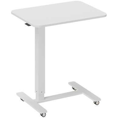 Bureau D'ordinateur - Bureau C-forme Assis-debout Avec Réglage En Hauteur Et Roulettes - Blanc