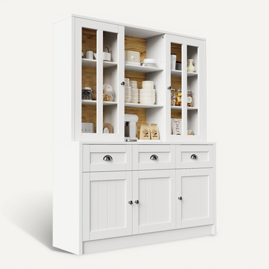 Vitrine Design - Buffet Haut Avec Portes Vitrées Et Rangement Salon Cuisine,Blanc Vitrine Design - Buffet Haut Avec Portes Vitrées Et Rangement Salon Cuisine,Blanc