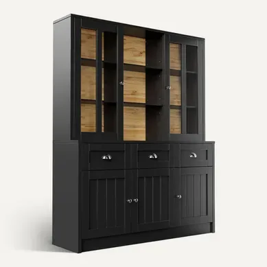 Vitrine - Design Moderne - Buffet Haut Portes Vitrées - Rangement - Noir Vitrine - Design Moderne - Buffet Haut Portes Vitrées - Rangement - Noir