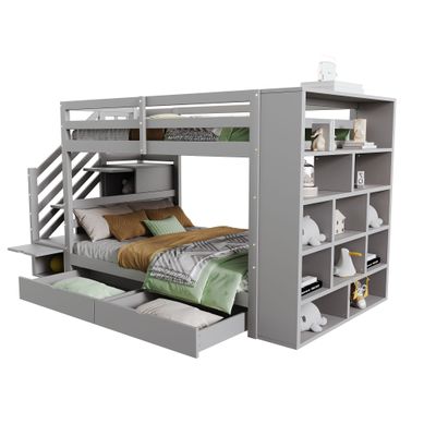 Lit Mezzanine 2 Places En Fer - 90x200cm Haut, 120x200cm Bas, Avec Escalier, Armoire Et Bureau, Noir, Pour Enfant/ado