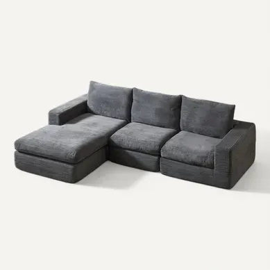 Canapé angle 3 Places - L-shape - 3 Coussins - Confortable - Velours Côtelé - Gris Foncé Canapé angle 3 Places - L-shape - 3 Coussins - Confortable - Velours Côtelé - Gris Foncé