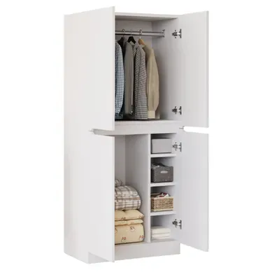 Armoire Avec 4 Portes Et Rangements Pour Chambre, Style Moderne, Structure Stable Et Pratique, Blanc Armoire Avec 4 Portes Et Rangements Pour Chambre, Style Moderne, Structure Stable Et Pratique, Blanc