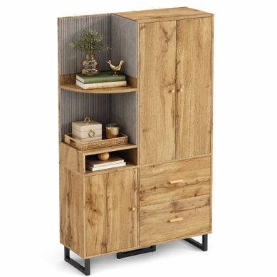 Armoire D'entrée Avec 2 Tiroirs, étagères Ouvertes Et Tringle, Pratique, Naturel