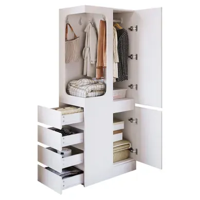 Armoire, Organisation en PlusieursZones, 4 Tiroirs Et Espace Ouvert, Blanc Armoire, Organisation en PlusieursZones, 4 Tiroirs Et Espace Ouvert, Blanc