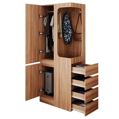 Armoire, 4 Tiroirs Et Penderie Ouverte, Rangement Combiné Bien Réparti, Pratique , Brun Armoire, 4 Tiroirs Et Penderie Ouverte, Rangement Combiné Bien Réparti, Pratique , Brun