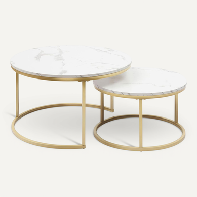 Table Basse Gigogne 2 Pièces - Tables Rondes Empilables - Plateau Facile à Nettoyer - Or