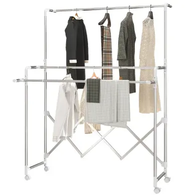 Séchoir à Linge Pliable 3 Barres - étendoir à Linge Extensible, Mobile, Acier Inoxydable, Argent Séchoir à Linge Pliable 3 Barres - étendoir à Linge Extensible, Mobile, Acier Inoxydable, Argent