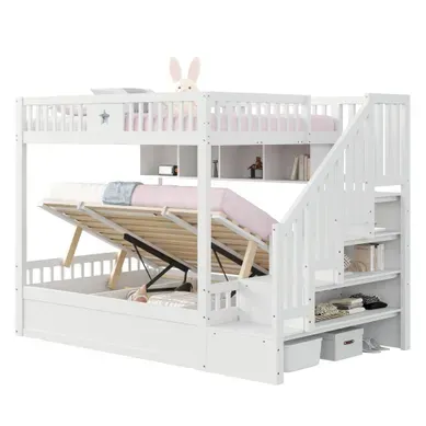Lit Superposé 140x200 Cm, Lit Adulte, Escalier De Rangement, Coffre Et Barrière De Sécurité, Blanc Lit Superposé 140x200 Cm, Lit Adulte, Escalier De Rangement, Coffre Et Barrière De Sécurité, Blanc