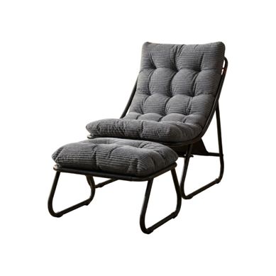 Fauteuil De Jardin Avec Repose-pieds, Coussin Rembourré Et Cadre En Acier, Gris Fauteuil De Jardin Avec Repose-pieds, Coussin Rembourré Et Cadre En Acier, Gris