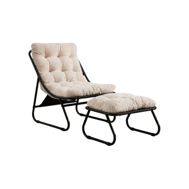 Fauteuil Relax D'extérieur Avec Pouf Et Coussin, Pour Salon Ou Chambre, Acier, Blanc Fauteuil Relax D'extérieur Avec Pouf Et Coussin, Pour Salon Ou Chambre, Acier, Blanc