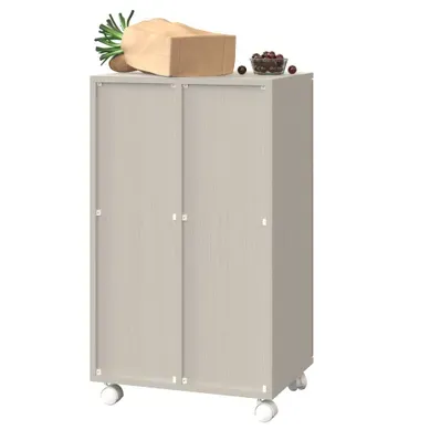 Meuble De Rangement Avec 2 Portes, Roulettes Et Support De Sacs,pratique Et Stable,blanc Meuble De Rangement Avec 2 Portes, Roulettes Et Support De Sacs,pratique Et Stable,blanc