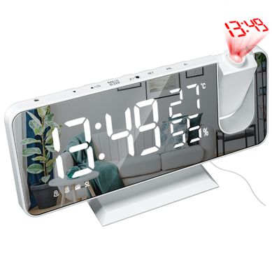 Réveil Numérique -Réveil Projecteur LED Avec Double Alarme Et Écran Rotatif 180° -UBS - ABS Blanc