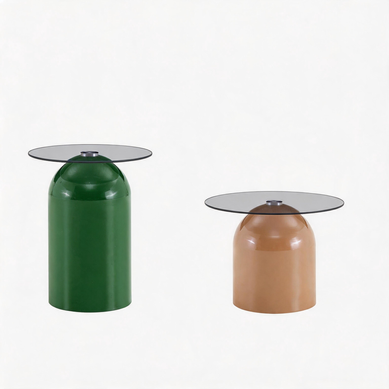 Tables Basses Gigognes Avec Plateaux En Verre Trempé, Design Moderne Et Pratique, Vert Et Café Clair