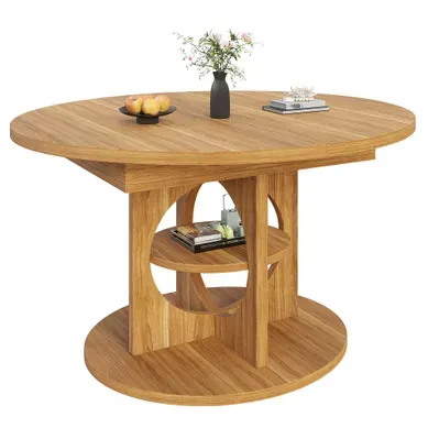 Table De Salle à Manger Extensible Avec Rangement, Style Moderne, Stable, Naturel