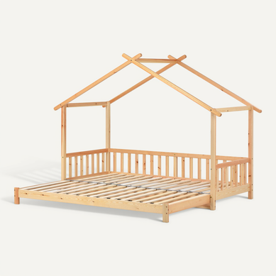 Lit Cabane Extensible Naturel 90/180x200 Cm, Convertible Simple/double Pour Enfant Lit Cabane Extensible Naturel 90/180x200 Cm, Convertible Simple/double Pour Enfant