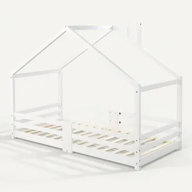Lit Enfant Cabane Blanc 90 X 200 Cm Avec Barrières Et Sommier à Lattes Lit Enfant Cabane Blanc 90 X 200 Cm Avec Barrières Et Sommier à Lattes