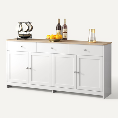 Buffet 160 Cm Avec 4 Portes Et 3 Tiroirs, Finition Bois Et Blanc