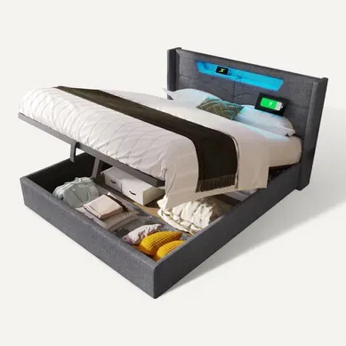 Lit Coffre 160x200 Cm Avec Structure Relevable Tête De Lit Avec LED Et Ports USB/type-c Lit Coffre 160x200 Cm Avec Structure Relevable Tête De Lit Avec LED Et Ports USB/type-c