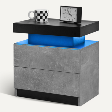 Table De Chevet Avec LED Multicolore Avec 2 Tiroirs, Gris