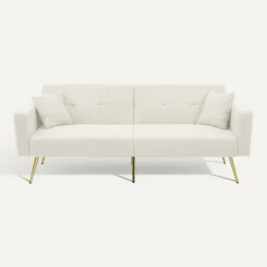 Canapé-lit Blanc 175 Cm Dossier Réglable Avec Poches Latérales Canapé-lit Blanc 175 Cm Dossier Réglable Avec Poches Latérales