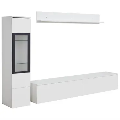 Ensemble Mural TV Blanc Brillant Avec LED 3 Pièces Pour Salon