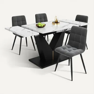 Ensemble Table à Manger Marbre Blanc 140 Cm Avec 4 Chaises En Velours Ensemble Table à Manger Marbre Blanc 140 Cm Avec 4 Chaises En Velours