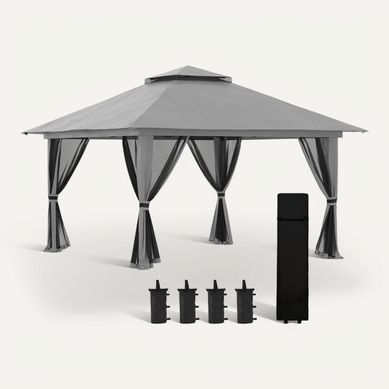 Tonnelle Pliante 392 X 392 Cm Avec Structure En Fer Gris Foncé Tonnelle Pliante 392 X 392 Cm Avec Structure En Fer Gris Foncé