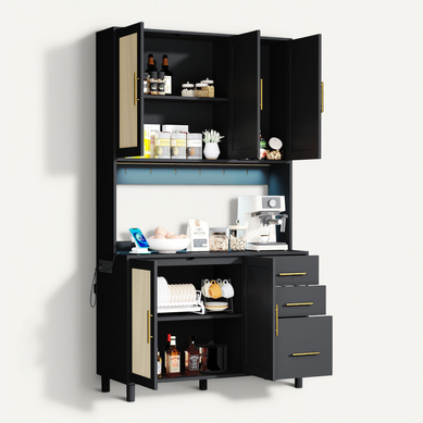buffet de cuisine 183 Cm Avec LED Multicolore Et Structure En Mdf Noir buffet de cuisine 183 Cm Avec LED Multicolore Et Structure En Mdf Noir