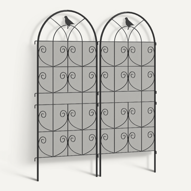 Lot De 2 Treillis 50x120 Cm En Métal Avec Motifs Oiseaux Noir Lot De 2 Treillis 50x120 Cm En Métal Avec Motifs Oiseaux Noir