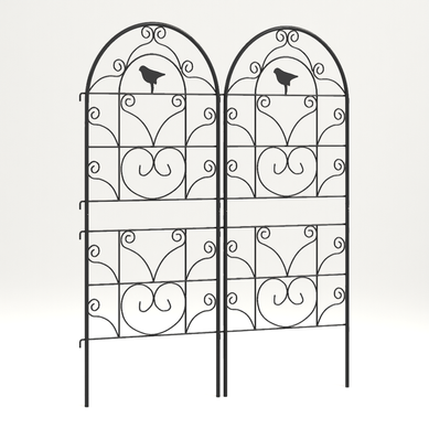 Lot De 2 Treillis 50x120 Cm En Métal Avec Motifs Oiseaux Noir Lot De 2 Treillis 50x120 Cm En Métal Avec Motifs Oiseaux Noir