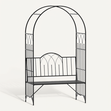 Arche à Rosiers 115 Cm Avec Banc Intégré En Métal, Noir Arche à Rosiers 115 Cm Avec Banc Intégré En Métal, Noir