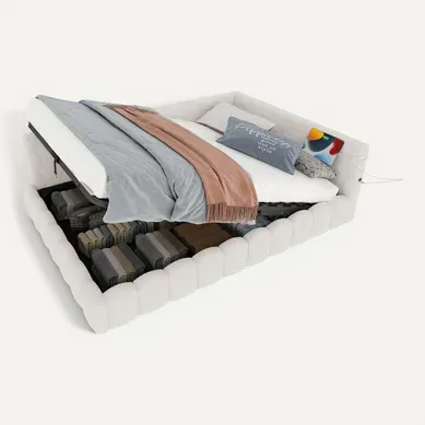 Lit Coffre 140x200 Cm Avec Sommier Relevable Tête De Lit Avec éclairage LED