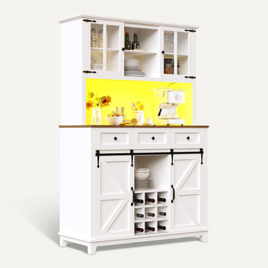 Vaisselier 105x38,4x180 Cm Avec éclairage LED Et Portes Vitrées Blanc Vaisselier 105x38,4x180 Cm Avec éclairage LED Et Portes Vitrées Blanc