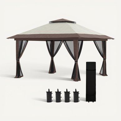 Pavillon Pliant 392x392 Cm Avec Hauteur Réglable 3 Niveaux Beige Pavillon Pliant 392x392 Cm Avec Hauteur Réglable 3 Niveaux Beige