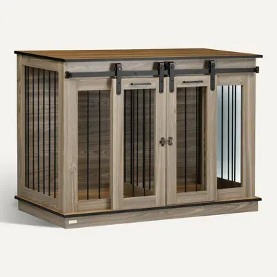 Cage Pour Chien Chêne 120 X 60 X 88,5 Cm Avec 2 Portes D'intérieur Cage Pour Chien Chêne 120 X 60 X 88,5 Cm Avec 2 Portes D'intérieur