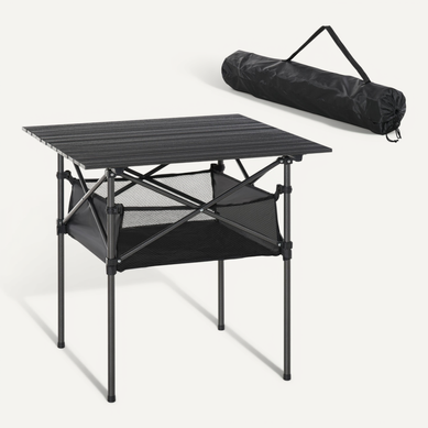 Table De Camping 70x70x69 Cm Avec Plateau En Aluminium Enroulable, Coloris Gris Table De Camping 70x70x69 Cm Avec Plateau En Aluminium Enroulable, Coloris Gris