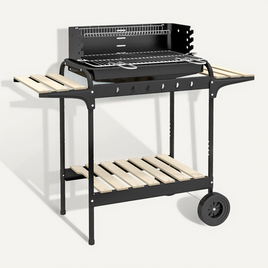 Barbecue à Charbon 103x47x95 cm avec Hauteur Réglable, Double Grille et Roues pour Extérieur Barbecue à Charbon 103x47x95 cm avec Hauteur Réglable, Double Grille et Roues pour Extérieur