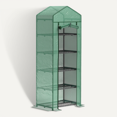 Serre 69x49x193 Cm Avec 5 Niveaux En Acier Et Housse Plastique Verte