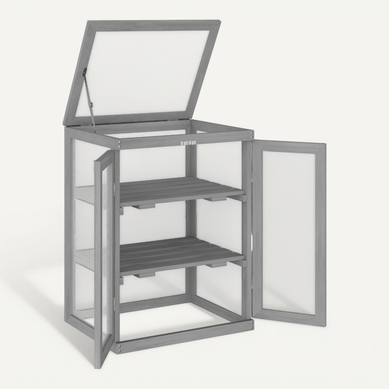 Mini Serre 58 X 44 X 78 Cm Avec Double Porte Et Toit Rabattable Gris Foncé