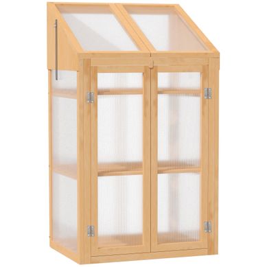 Mini Serre 70x50x120 Cm Avec 3 étagères Et Panneaux Translucides Marron