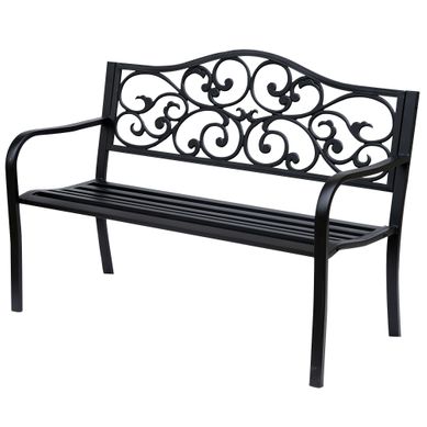 Banc De Jardin 3 Places 127 Cm Avec Structure En Acier Noir Style Cosy-chic