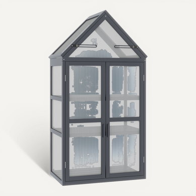 Mini Serre 3 Niveaux 70,5 X 42 X 132 Cm Avec Cadre En Bois Grise