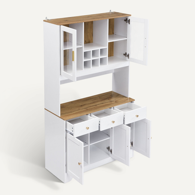Buffet Haut 94,5 X 30 Cm Avec 5 Portes Et 3 Tiroirs, Blanc Effet Bois Buffet Haut 94,5 X 30 Cm Avec 5 Portes Et 3 Tiroirs, Blanc Effet Bois