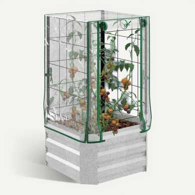 Carré Potager 53x53x90 Cm Avec Housse En Pvc Et Treillis Grimpant Argenté