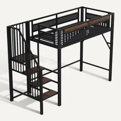 Lit Mezzanine 90x200 Cm Avec Structure Métal Noir