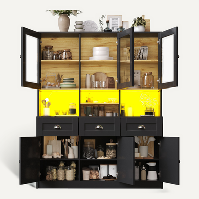 Buffet De Cuisine 140x40x175 Cm Avec Portes En Acrylique Et LED, Noir Buffet De Cuisine 140x40x175 Cm Avec Portes En Acrylique Et LED, Noir