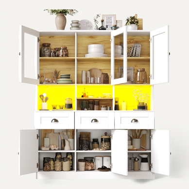 Buffet De Cuisine 140x40x175 Cm Avec LED Contrôlable Par Appli, Blanc Buffet De Cuisine 140x40x175 Cm Avec LED Contrôlable Par Appli, Blanc