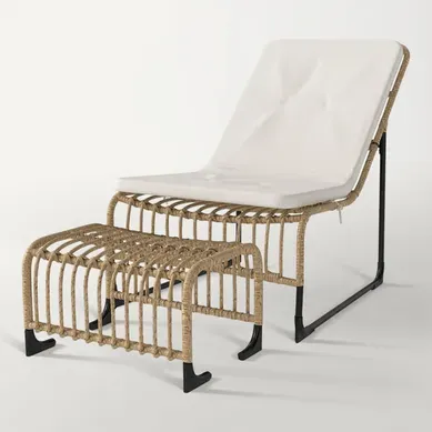 Fauteuil lounge d’extérieur 65 cm avec repose-pieds en acier, coloris crème, pour jardin Fauteuil lounge d’extérieur 65 cm avec repose-pieds en acier, coloris crème, pour jardin
